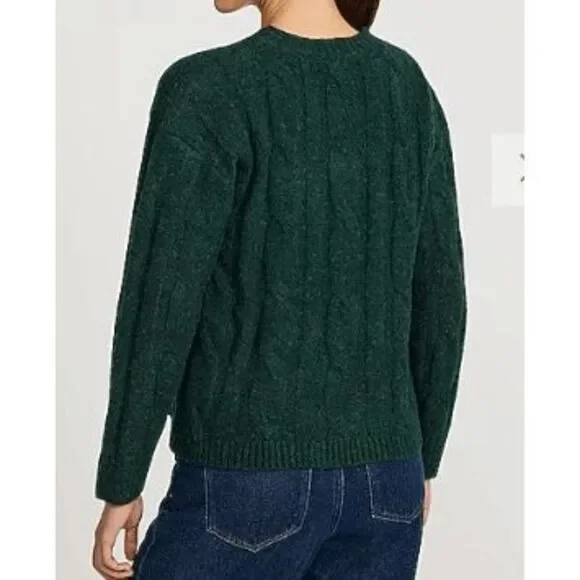 Express Women's Size Medium Emerald Green Cable Knit Crew Sweater - Picture 3 of 9